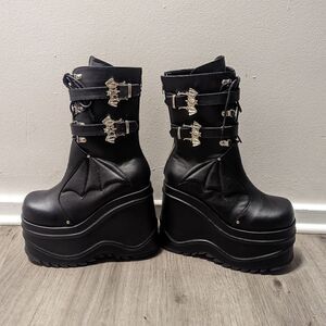 SZ 11 Demonia Black Vegan Gothic Rave Platform Boots